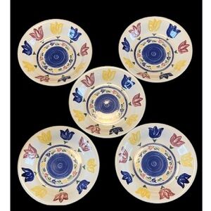 John Tams Vintage Cereal /Soup Bowls set of 5 Red Yellow Blue Tulips